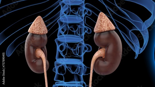 Human kidney anatomy for medical concept 3D Rendering