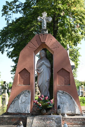Statue of the Virgin Mary in the old сatholic cemetery, Ukraine