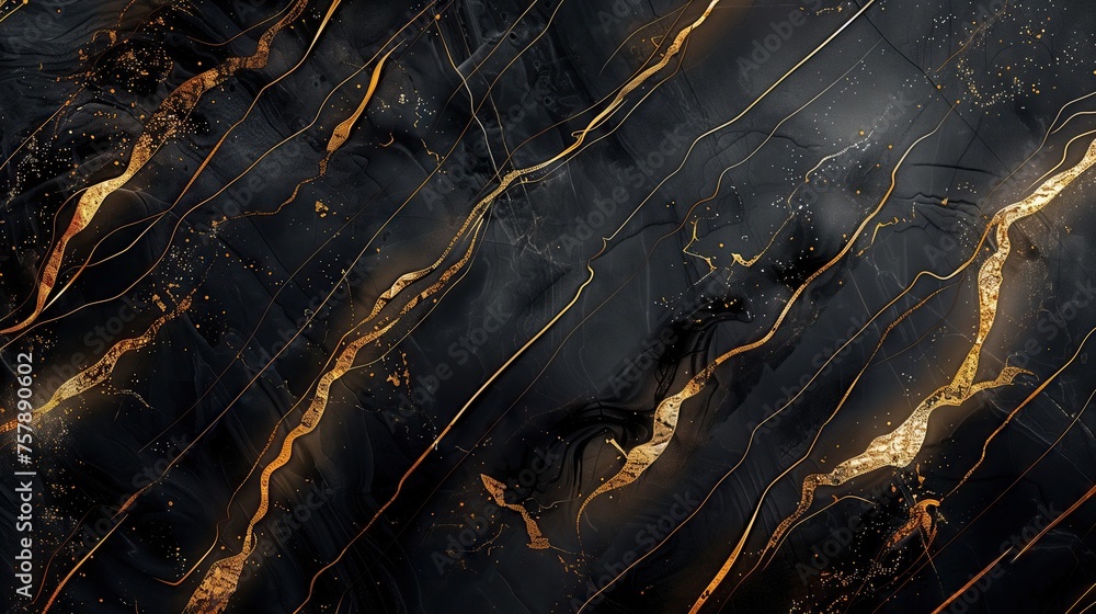 Marble background black and dark colors of with gold stripes