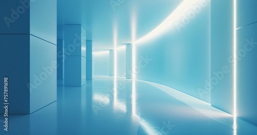 Glowing Blue Hallway A Futuristic, Minimalist, and Eco-Friendly Design Generative AI