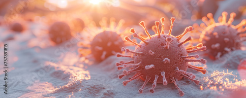 Dive into an abstract virus background, offering a striking visual representation suitable for medical research, epidemiology, virology studies, and educational purposes.