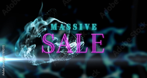 Image of massive sale text over shapes moving