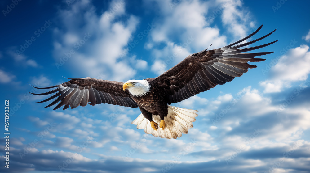 Bald eagle on sky, wildlife conservation concept, photo shot Bald eagle on sky, wildlife conservation concept, photo shot
