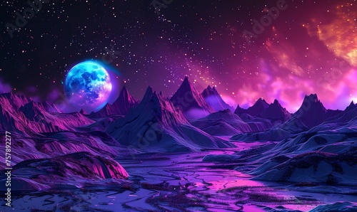 Purple Moonlit Mountainside A Stunning Nighttime Scene Generative AI
