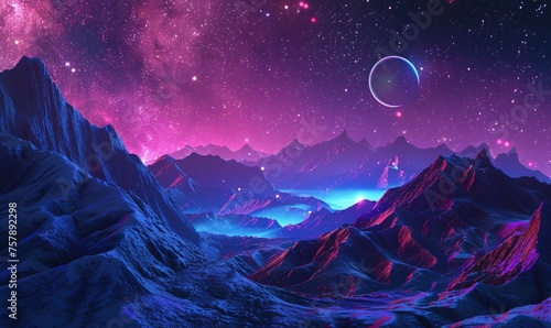 Pink Planet A Celestial Nighttime Adventure Generative AI
