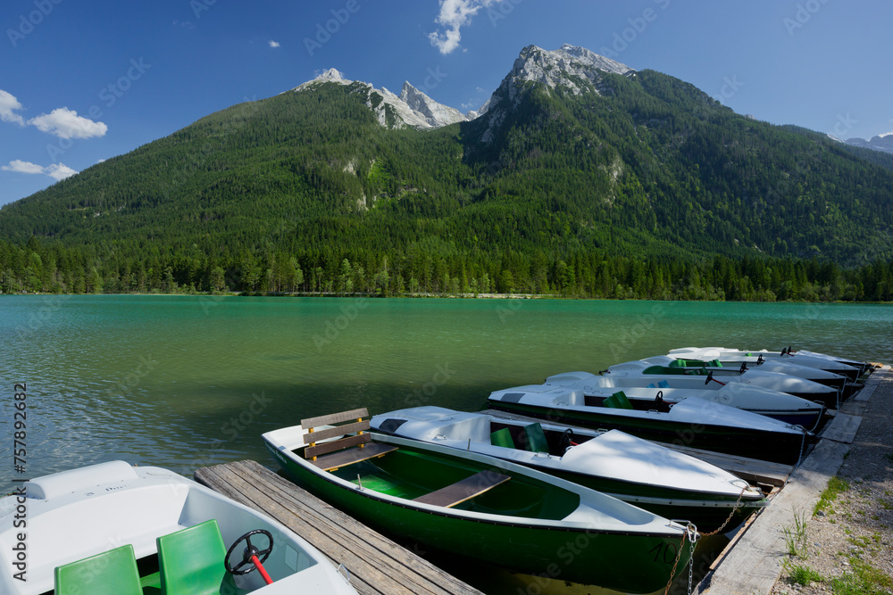 Boote am Hintersee, Berchtesgadener Land, Bayern, Deutschland