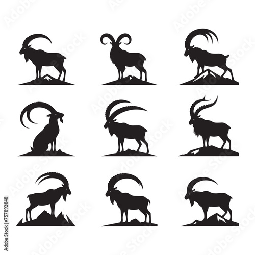 Markhor Silhouette Vector  Stunning Mountain Wildlife Graphics for Nature Lovers  and Graphic Design Projects  Markhor Vector  Markhor Illustration.