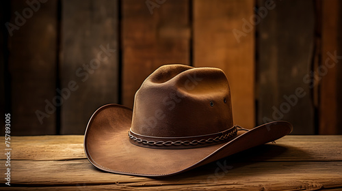 Classic Leather Cowboy Hat on Rustic Wooden Surface: Embodying Western Heritage and Functional Design