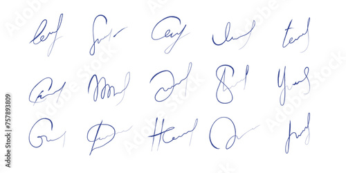 A set of handwritten fictional autographs. Vector illustration on white background	