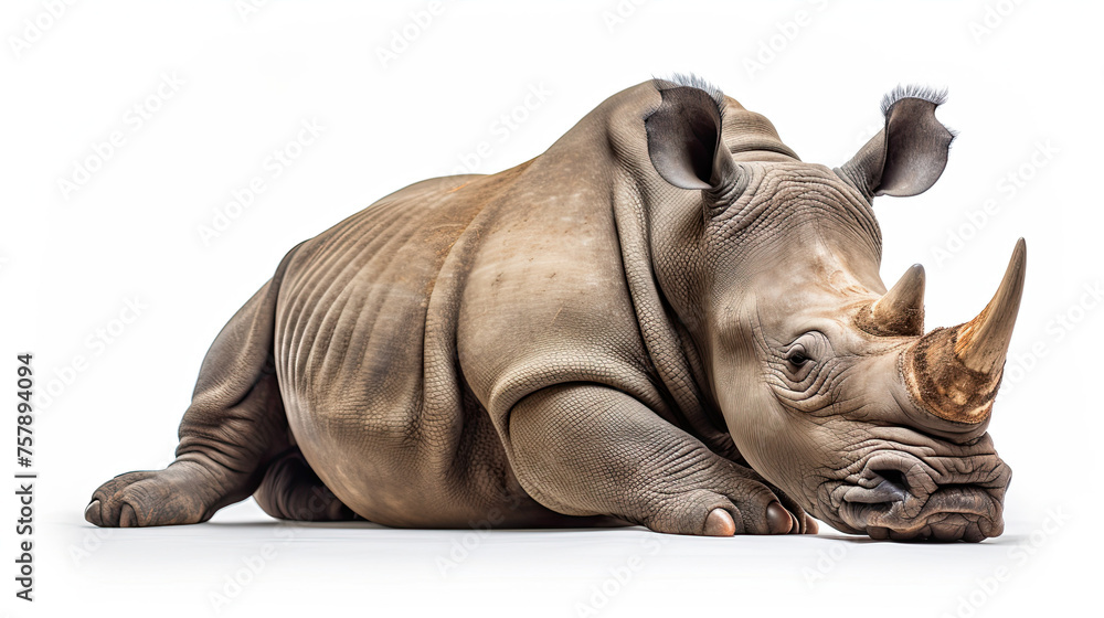 Fototapeta premium Sleeping Rhino Isolated on white background