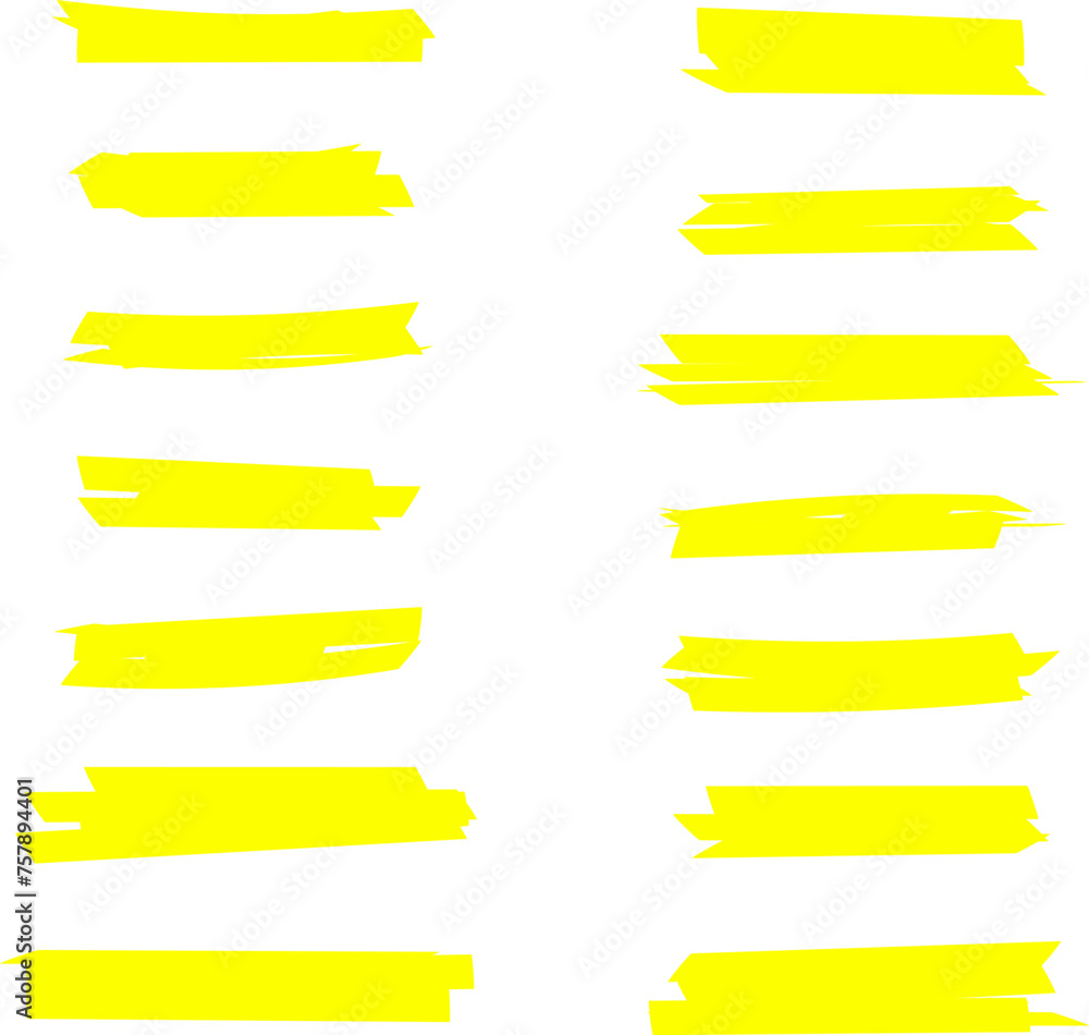 Highlighter line yellow marker strokes lines vector. Yellow watercolor hand drawn highlight set. Marker pen highlight strokes. Highlighter line yellow marker strokes lines vector. Yellow watercolor hand drawn highlight set. Marker pen highlight strokes.