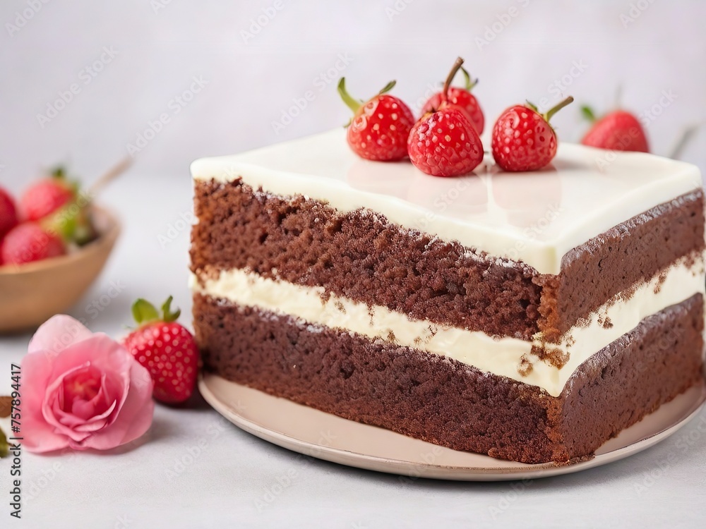 Free Photo Chocolate cake with cream and berries on a light background Selective focus. Free Photo Chocolate cake with cream and berries on a light background Selective focus.