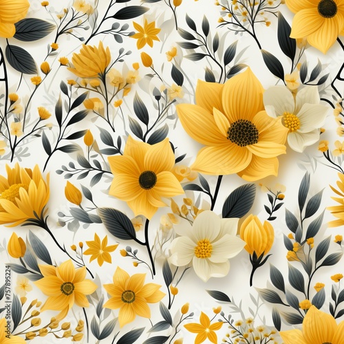 Yellow floral elements on white background © Paworn