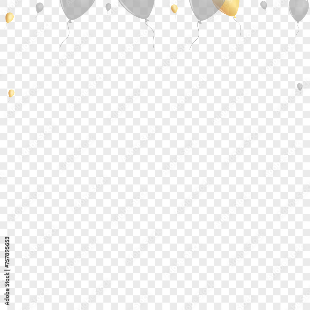Golden Toy Background Transparent Vector. Balloon Glossy Design. Gold Anniversary Balloon. Balloon Holiday Card.