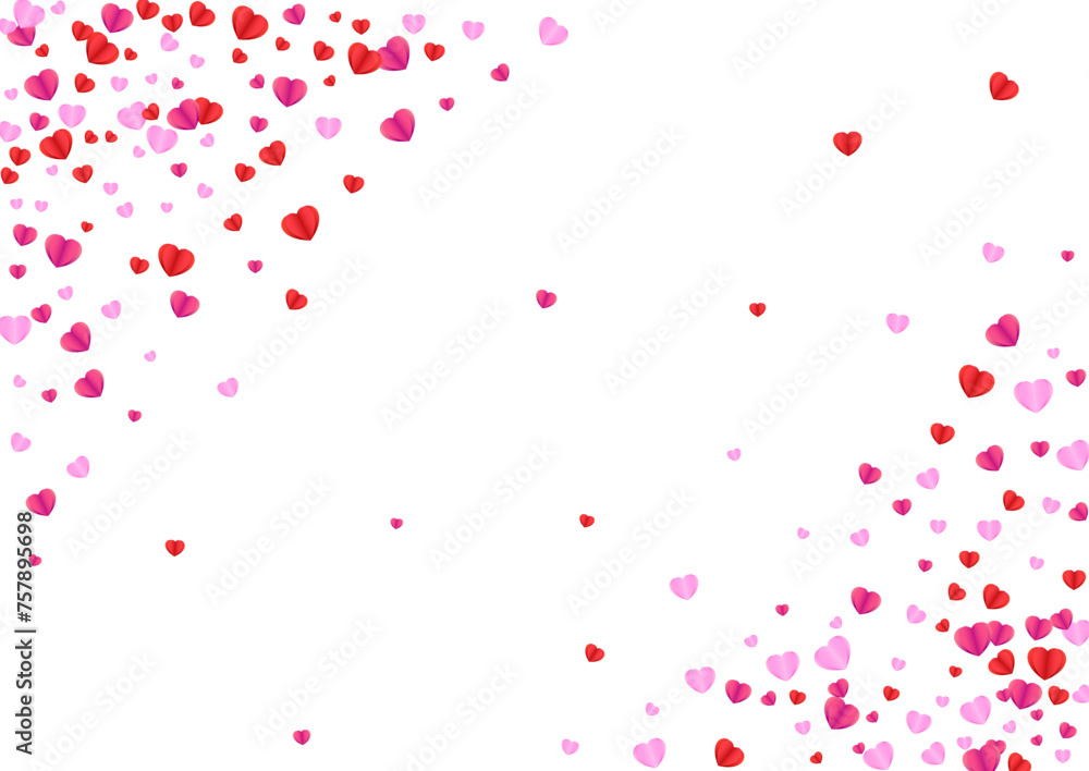Violet Heart Background White Vector. Card Pattern Confetti. Pink Cut Illustration. Red Confetti Romance Frame. Tender Wedding Texture.
