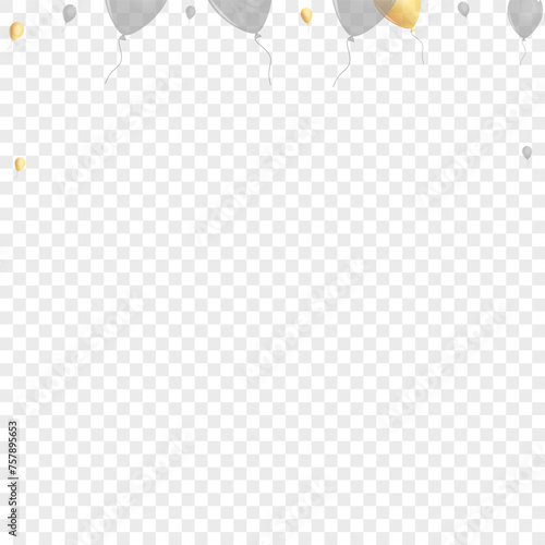 Golden Toy Background Transparent Vector. Balloon Glossy Design. Gold Anniversary Balloon. Balloon Holiday Card.