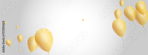 Golden Toy Background Gray Vector. Air Ceremony Border. Gold Streamers Balloon. Confetti Fun Card.