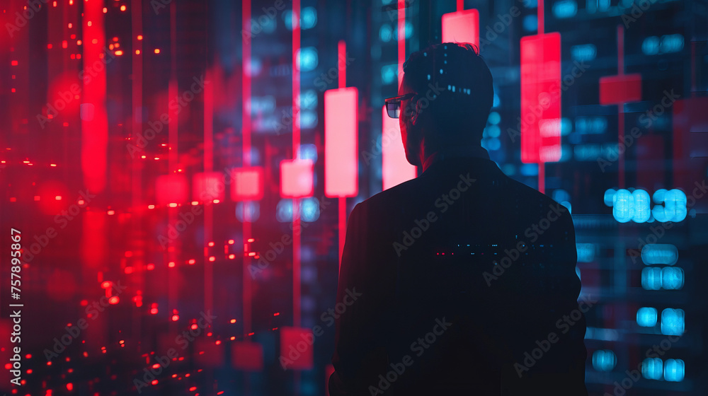 Fototapeta premium businessman looking graph chart stock on display 