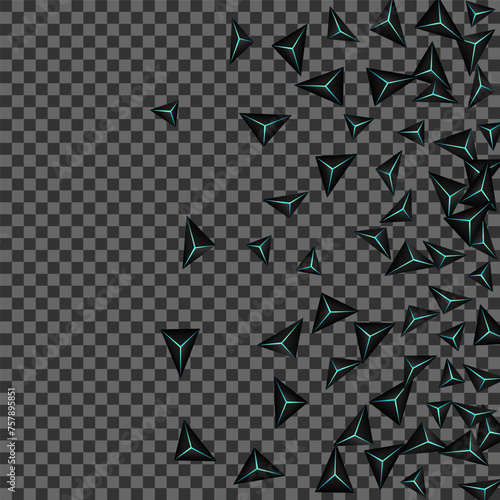 Onyx Crystal Background Transparent Vector. Jet Black Polygon Light. Facet Fiber Texture. Blue Neon Future Card.