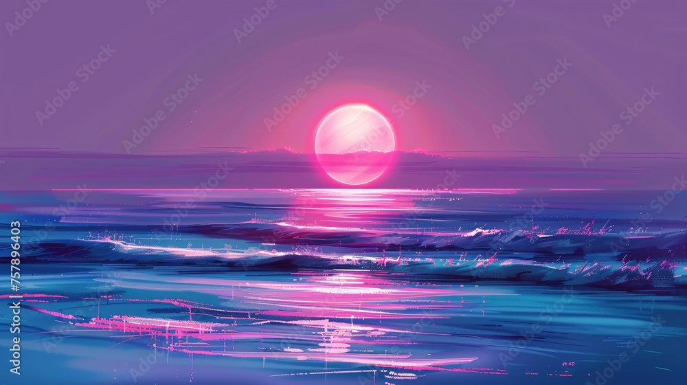 Pink Sunset Over the Ocean Generative AI Pink Sunset Over the Ocean Generative AI