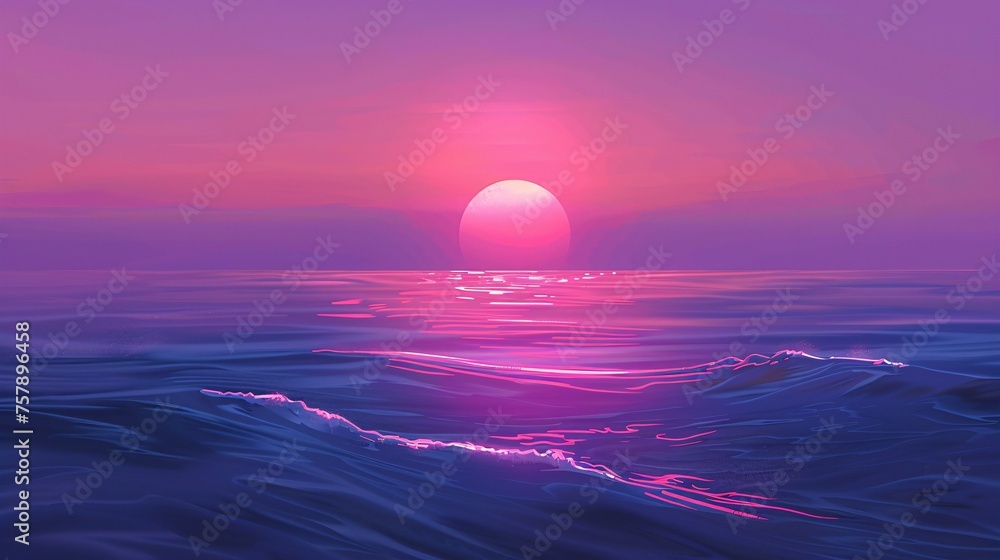 Pink Sunset Over the Ocean A Pinkish-Purple Sky with a Sunset in the Background Generative AI