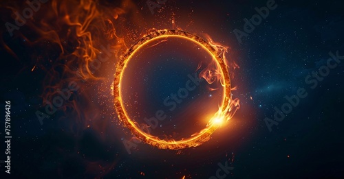 Fiery Ring of Fire A Blazing Circle of Flames in the Dark of the Night Generative AI