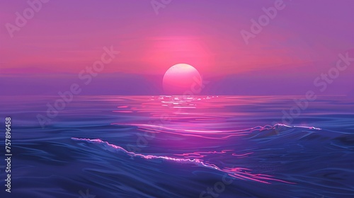 Pink Sunset Over the Ocean A Pinkish-Purple Sky with a Sunset in the Background Generative AI © Bipul Kumar