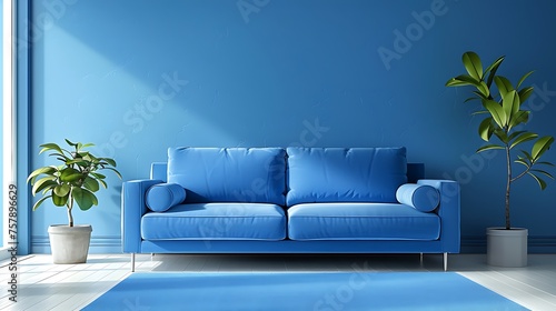 Blue modern sofa in blue living room