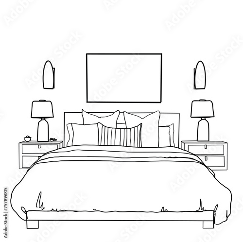Bedroom sketch. Graphical drawing interior