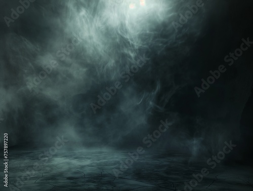 Eerie mist swirling over cracked ground in a dimly lit cave, evoking a sense of mystery and foreboding.