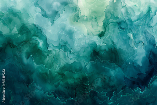 Teal abstract watercolor background with fluid green-blue texture  © Liliia