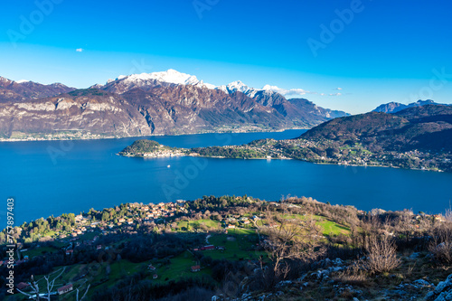Lake Como, Bellagio, Tremezzo and the mountains above, from Tremezzo. 