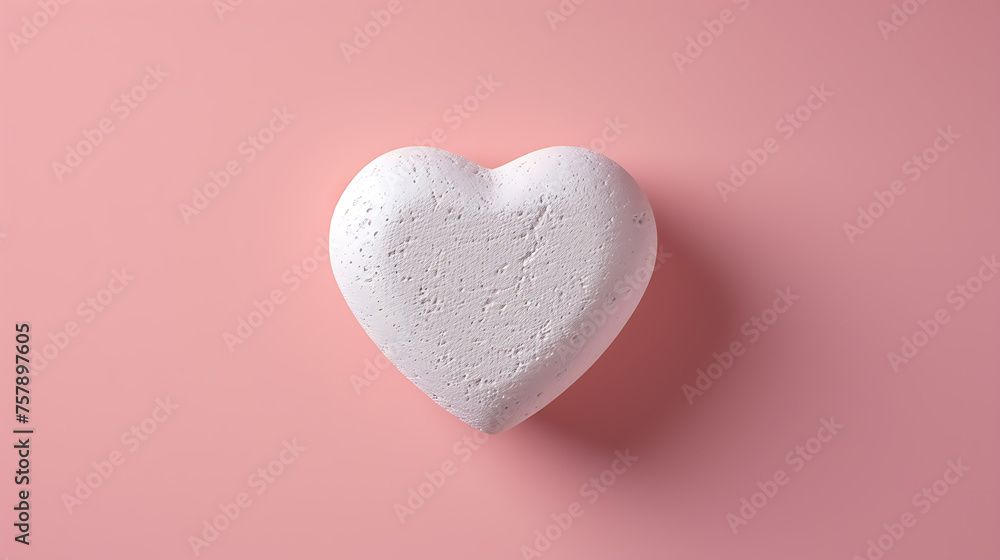 A white heart-shaped object against a soft pink background creates a simple yet tender visual.