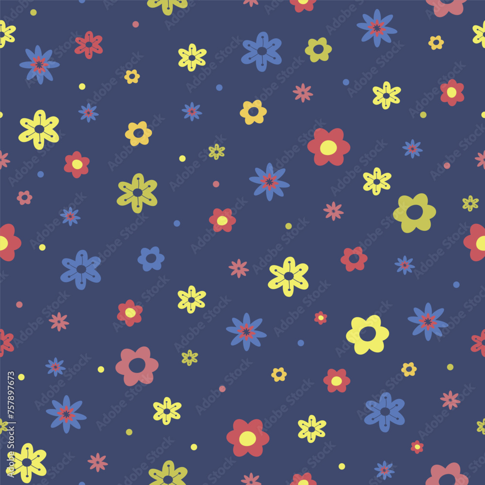 Colorful and bright flowers summer seamless pattern. Floral spring vector illustration