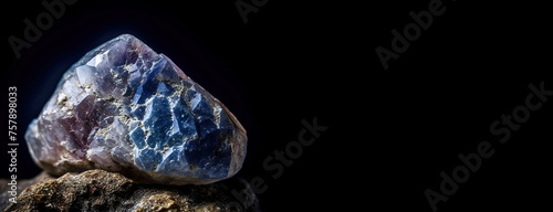 Junitoite is rare precious natural stone on black background. AI generated. Header banner mockup with space.