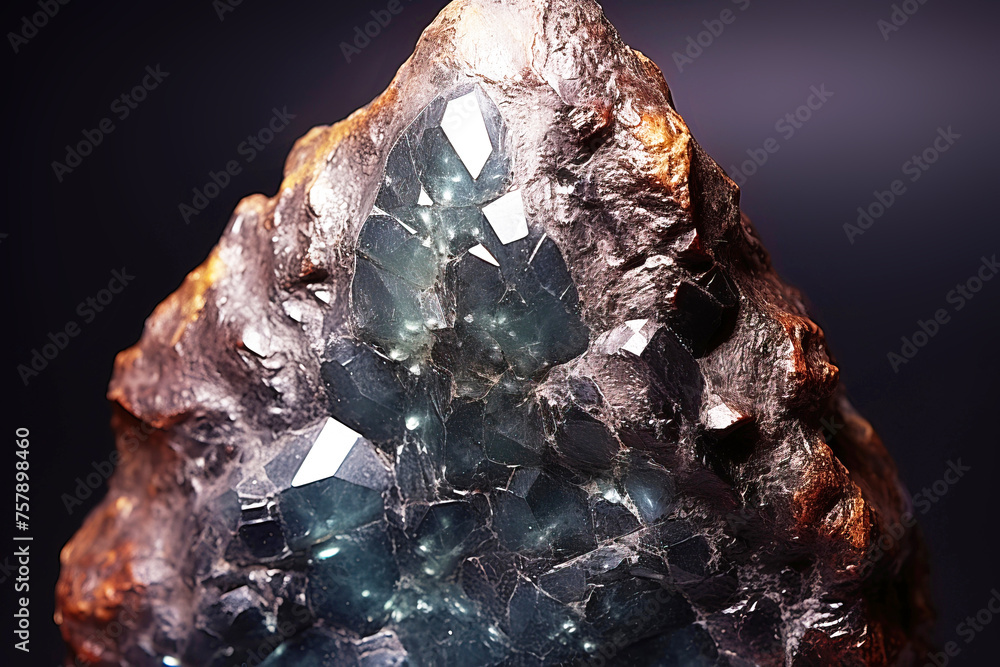 Adelite is a rare precious natural stone on a black background. AI generated. Header banner mockup with space.