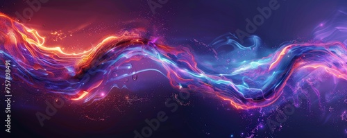 Abstract neon glowing liquid wave on dark background, futuristic technological design