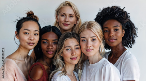 groupe de jeunes femmes de différentes ethnies représentant ensemble la diversité des peuples du monde photo