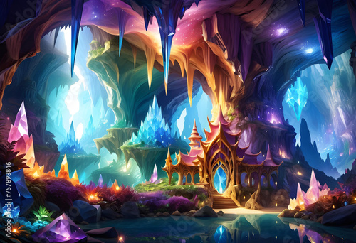 Crystal Caverns Landscape, Landscape, Caverns, Cave, Crystal, Minerals, Geology, Underground, Fantasy, Mystical, Enchanted, Surreal, Natural, Formation, Exploration, AI Generated © Say it with silence.