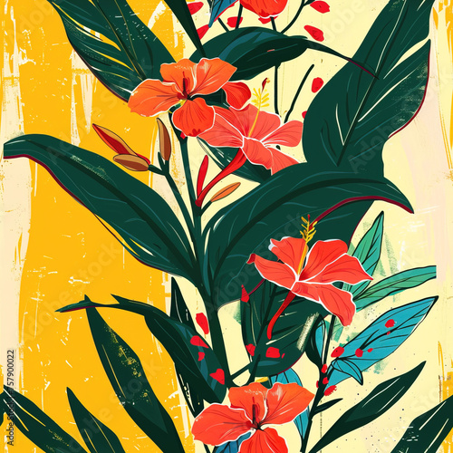 Seamless background with tropical flowers and plants © Lina