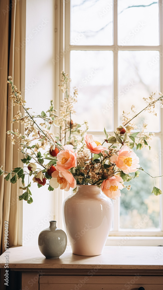 Floral arrangement with winter, autumn or early spring botanical plants and flowers Floral arrangement with winter, autumn or early spring botanical plants and flowers