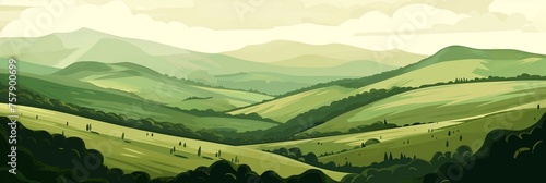 Rolling Hills and Lush Forests - A Peaceful Landscape Illustration for Eco-Tourism and Nature-Inspired Projects