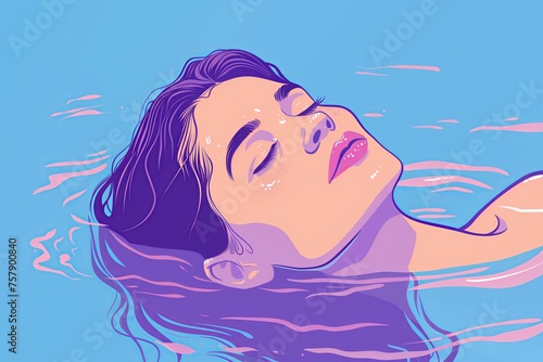 Serene Illustration of a Woman Floating Peacefully in Water - Ideal for Wellness and Relaxation Themes
