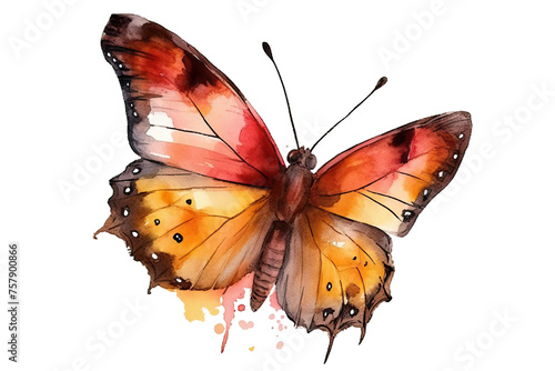 watercolor yellow background isolated butterfly white orange photo