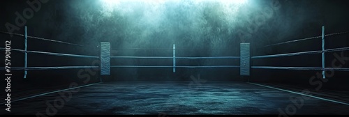 A stark boxing ring illuminated by a bright light, capturing the intensity of a fight night.