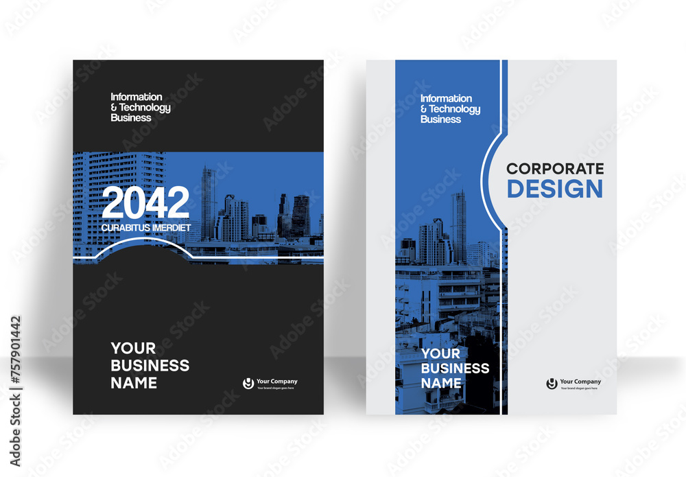 Blue and Black GeometricBook Cover Layout Stock Template | Adobe Stock