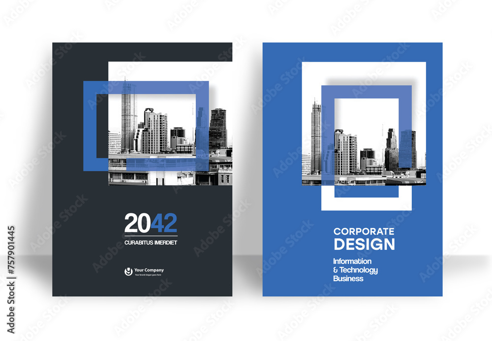 Blue and Black Geometric Book Cover Layout Stock Template | Adobe Stock