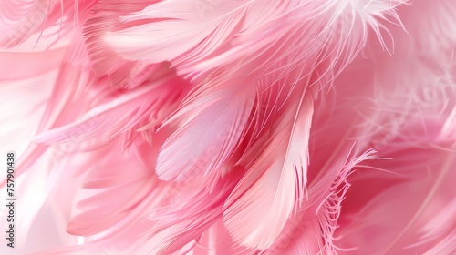 Pink feathers on white background. Template for banner background.