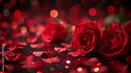 red roses on red paper on a black background, love and romance, bright backgrounds