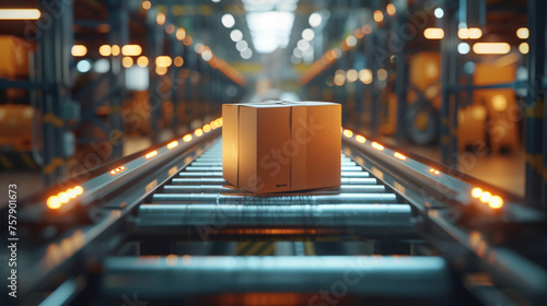 Cardboard box on conveyor belt in warehouse © pickypix
